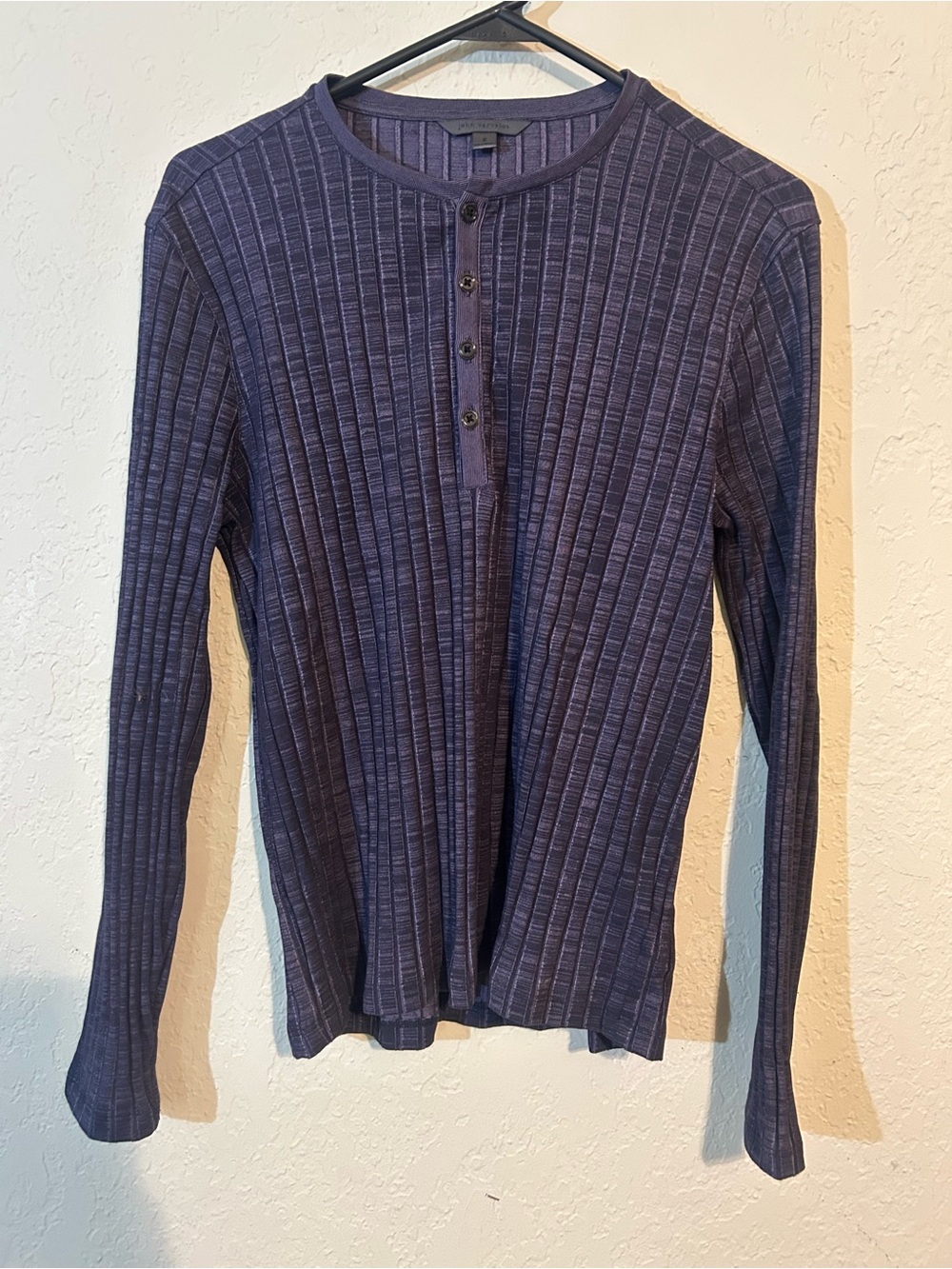 John Varvatos Men's Long Sleeve Ribbed Henley — Navy